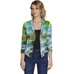 Paradise Forest Painting Bird Deer Waterfalls Women s Casual 3/4 Sleeve Spring Jacket by Ndabl3x