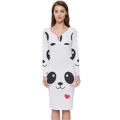 Cute Panda Love Animal Long Sleeve V-neck Bodycon Dress  by Ndabl3x