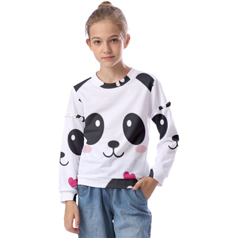 Cute Panda Love Animal Kids  Long Sleeve T-shirt With Frill  by Ndabl3x