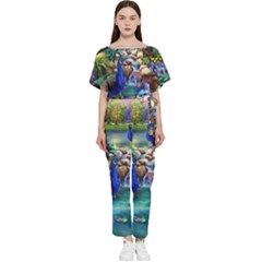 Peacocks In Garden Batwing Lightweight Chiffon Jumpsuit by Ndabl3x