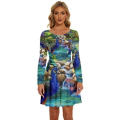 Peacocks In Garden Long Sleeve Wide Neck Velvet Dress by Ndabl3x