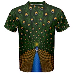 Peacock Feathers Tail Green Beautiful Bird Men s Cotton T-shirt by Ndabl3x