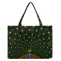 Peacock Feathers Tail Green Beautiful Bird Zipper Medium Tote Bag by Ndabl3x