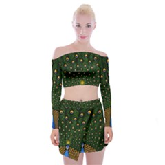 Peacock Feathers Tail Green Beautiful Bird Off Shoulder Top With Mini Skirt Set by Ndabl3x