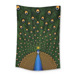 Peacock Feathers Tail Green Beautiful Bird Small Tapestry by Ndabl3x