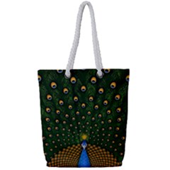 Peacock Feathers Tail Green Beautiful Bird Full Print Rope Handle Tote (small) by Ndabl3x