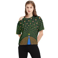 Peacock Feathers Tail Green Beautiful Bird One Shoulder Cut Out T-shirt by Ndabl3x