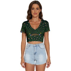 Peacock Feathers Tail Green Beautiful Bird V-neck Crop Top by Ndabl3x