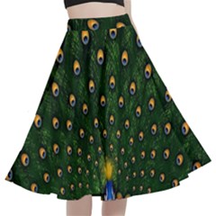 Peacock Feathers Tail Green Beautiful Bird A-line Full Circle Midi Skirt With Pocket by Ndabl3x