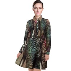 Tribal Elephant Long Sleeve Chiffon Shirt Dress by Ndabl3x