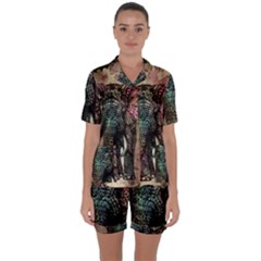 Tribal Elephant Satin Short Sleeve Pajamas Set by Ndabl3x