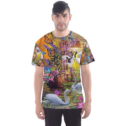 Garden Of Paradise Butterfly Swan Bird Painting Gazebo, Peacock Flower Men s Sport Mesh T-shirt by Ndabl3x