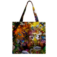 Garden Of Paradise Butterfly Swan Bird Painting Gazebo, Peacock Flower Zipper Grocery Tote Bag by Ndabl3x