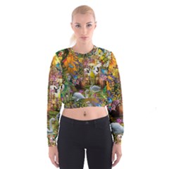 Garden Of Paradise Butterfly Swan Bird Painting Gazebo, Peacock Flower Cropped Sweatshirt by Ndabl3x