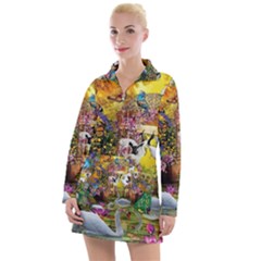 Garden Of Paradise Butterfly Swan Bird Painting Gazebo, Peacock Flower Women s Long Sleeve Casual Dress by Ndabl3x