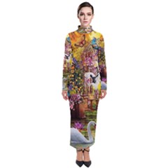 Garden Of Paradise Butterfly Swan Bird Painting Gazebo, Peacock Flower Turtleneck Maxi Dress by Ndabl3x