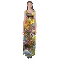 Garden Of Paradise Butterfly Swan Bird Painting Gazebo, Peacock Flower Empire Waist Maxi Dress by Ndabl3x