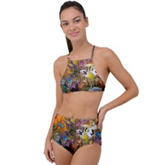 Garden Of Paradise Butterfly Swan Bird Painting Gazebo, Peacock Flower Halter Tankini Set by Ndabl3x