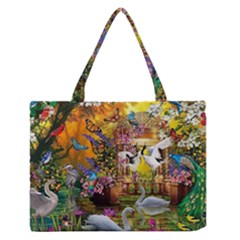 Garden Of Paradise Butterfly Swan Bird Painting Gazebo, Peacock Flower Zipper Medium Tote Bag by Ndabl3x