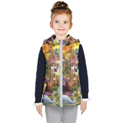 Garden Of Paradise Butterfly Swan Bird Painting Gazebo, Peacock Flower Kids  Hooded Puffer Vest by Ndabl3x