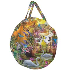 Garden Of Paradise Butterfly Swan Bird Painting Gazebo, Peacock Flower Giant Round Zipper Tote by Ndabl3x