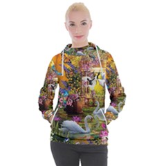 Garden Of Paradise Butterfly Swan Bird Painting Gazebo, Peacock Flower Women s Hooded Pullover by Ndabl3x