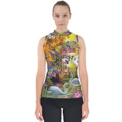 Garden Of Paradise Butterfly Swan Bird Painting Gazebo, Peacock Flower Mock Neck Shell Top by Ndabl3x