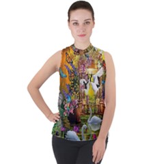 Garden Of Paradise Butterfly Swan Bird Painting Gazebo, Peacock Flower Mock Neck Chiffon Sleeveless Top by Ndabl3x