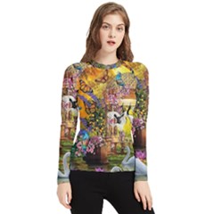 Garden Of Paradise Butterfly Swan Bird Painting Gazebo, Peacock Flower Women s Long Sleeve Rash Guard by Ndabl3x