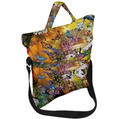 Garden Of Paradise Butterfly Swan Bird Painting Gazebo, Peacock Flower Fold Over Handle Tote Bag by Ndabl3x