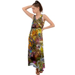 Garden Of Paradise Butterfly Swan Bird Painting Gazebo, Peacock Flower V-neck Chiffon Maxi Dress by Ndabl3x