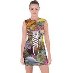 Garden Of Paradise Butterfly Swan Bird Painting Gazebo, Peacock Flower Lace Up Front Bodycon Dress by Ndabl3x