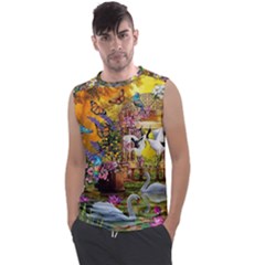 Garden Of Paradise Butterfly Swan Bird Painting Gazebo, Peacock Flower Men s Regular Tank Top by Ndabl3x