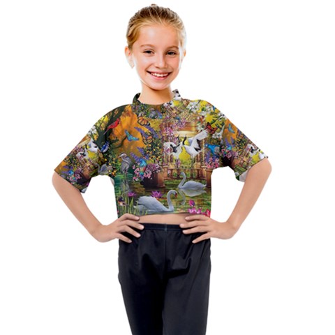 Garden Of Paradise Butterfly Swan Bird Painting Gazebo, Peacock Flower Kids Mock Neck T-shirt by Ndabl3x