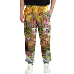 Garden Of Paradise Butterfly Swan Bird Painting Gazebo, Peacock Flower Men s Elastic Waist Pants by Ndabl3x