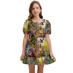 Garden Of Paradise Butterfly Swan Bird Painting Gazebo, Peacock Flower Kids  Short Sleeve Dolly Dress by Ndabl3x