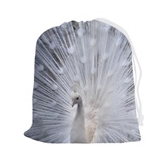 White Peacock Bird Drawstring Pouch (2xl) by Ndabl3x