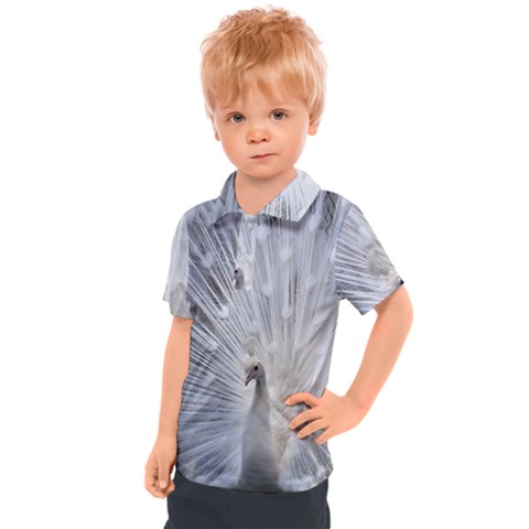 White Peacock Bird Kids  Polo T-shirt by Ndabl3x