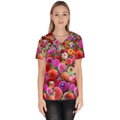 Flowers Colorful Garden Nature Women s V-neck Scrub Top by Ndabl3x