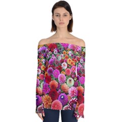 Flowers Colorful Garden Nature Off Shoulder Long Sleeve Top by Ndabl3x