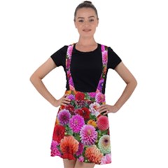 Flowers Colorful Garden Nature Velvet Suspender Skater Skirt