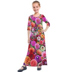 Flowers Colorful Garden Nature Kids  Quarter Sleeve Maxi Dress by Ndabl3x