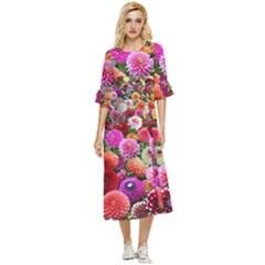 Flowers Colorful Garden Nature Double Cuff Midi Dress by Ndabl3x