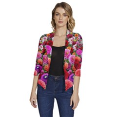 Flowers Colorful Garden Nature Women s Draped Front 3/4 Sleeve Shawl Collar Jacket by Ndabl3x