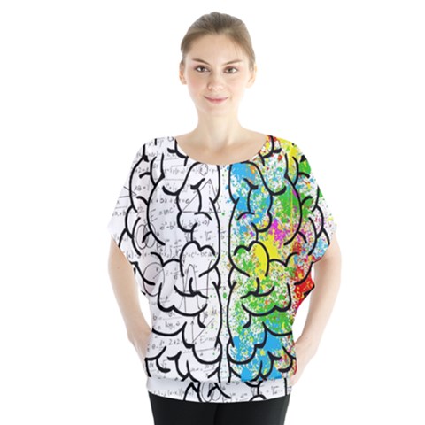 Brain Mind Psychology Idea Drawing Short Overalls Batwing Chiffon Blouse by Azkajaya