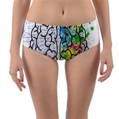 Brain Mind Psychology Idea Drawing Short Overalls Reversible Mid-waist Bikini Bottoms by Azkajaya