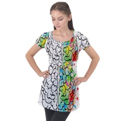 Brain Mind Psychology Idea Drawing Short Overalls Puff Sleeve Tunic Top by Azkajaya