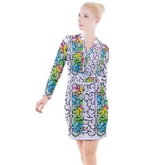 Brain Mind Psychology Idea Drawing Short Overalls Button Long Sleeve Dress by Azkajaya