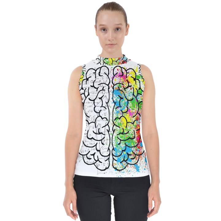 Brain Mind Psychology Idea Drawing Short Overalls Mock Neck Shell Top