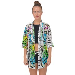 Brain Mind Psychology Idea Drawing Short Overalls Open Front Chiffon Kimono by Azkajaya